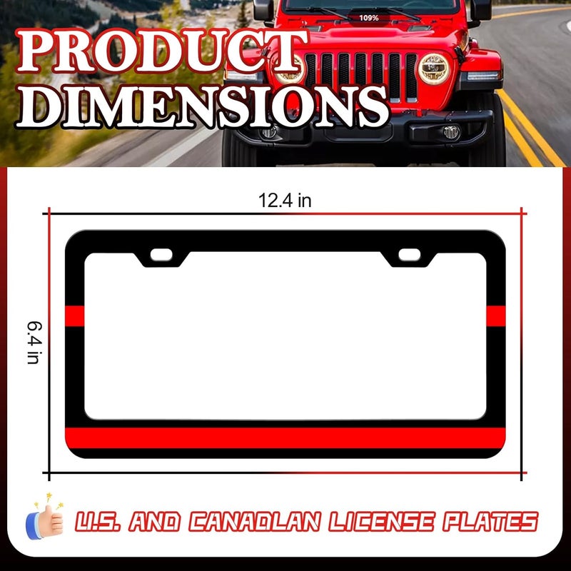 LIN KANG 2Pcs Thin Red Line License Plate Frames Firefighter License Plate Holder Universal Aluminum Metal Rust-Proof Waterproof Car Decorative Tag Frames for Standard US 12x6 Inch - Image 2